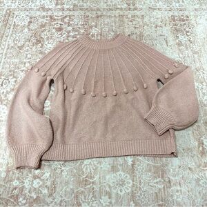 Blush Pink Pom Pom Balloon Sleeve Sweater